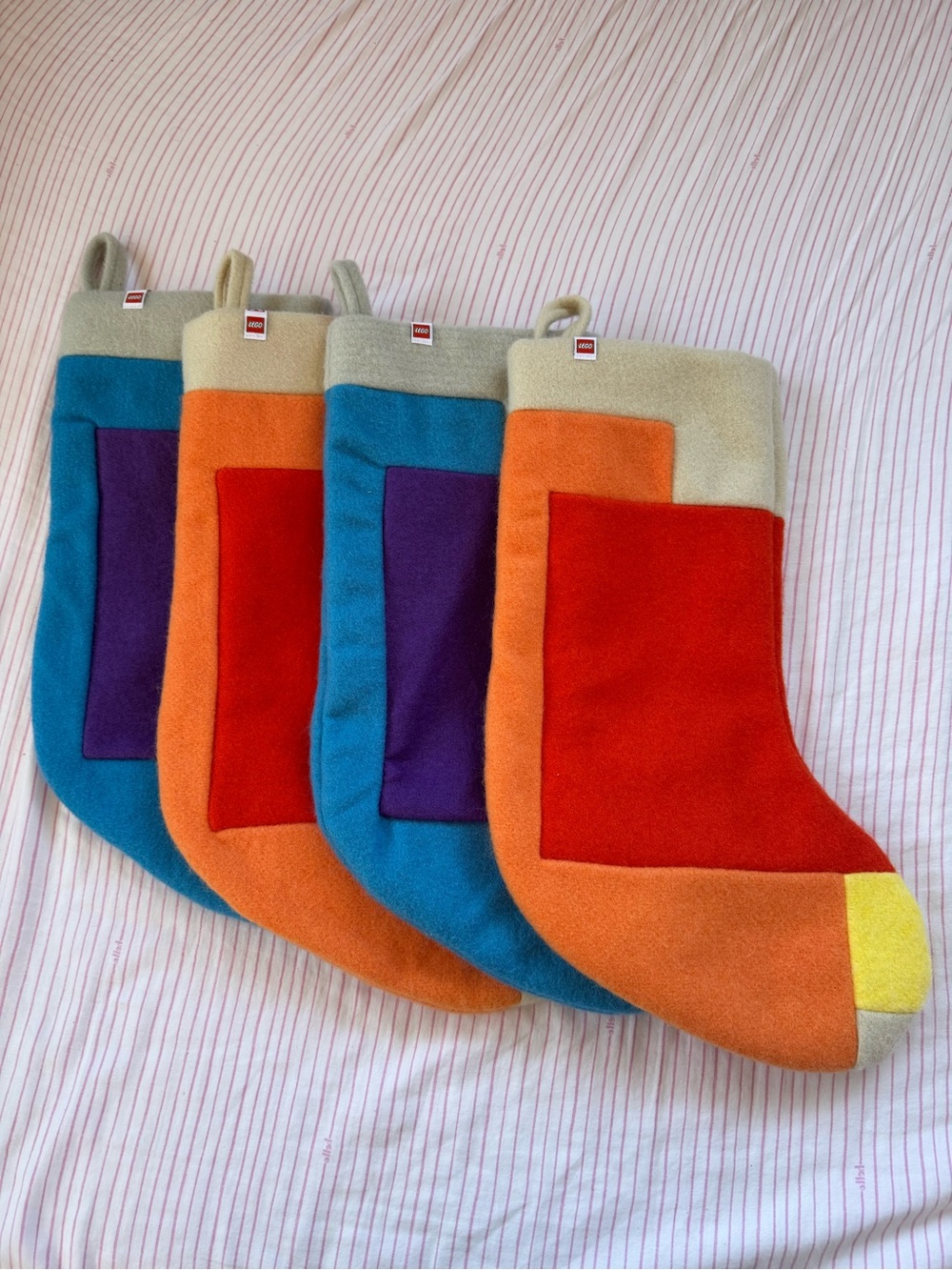 Lego Colorblock Holiday Christmas Stockings,Stocking Stuffer, Set of 4, GUC.